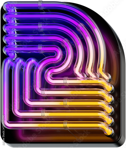3d rendered bold number 2  made of colorful gradient glowing neon tubes (ID: 750105090)