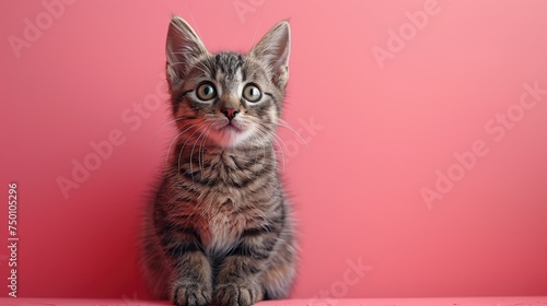 Cat looking at the camera on a red background