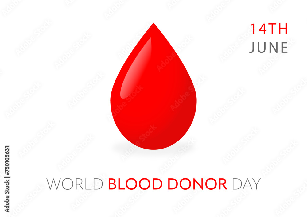 Fototapeta premium World blood donor day banner, 4th June, vector, white background. Drop of blood