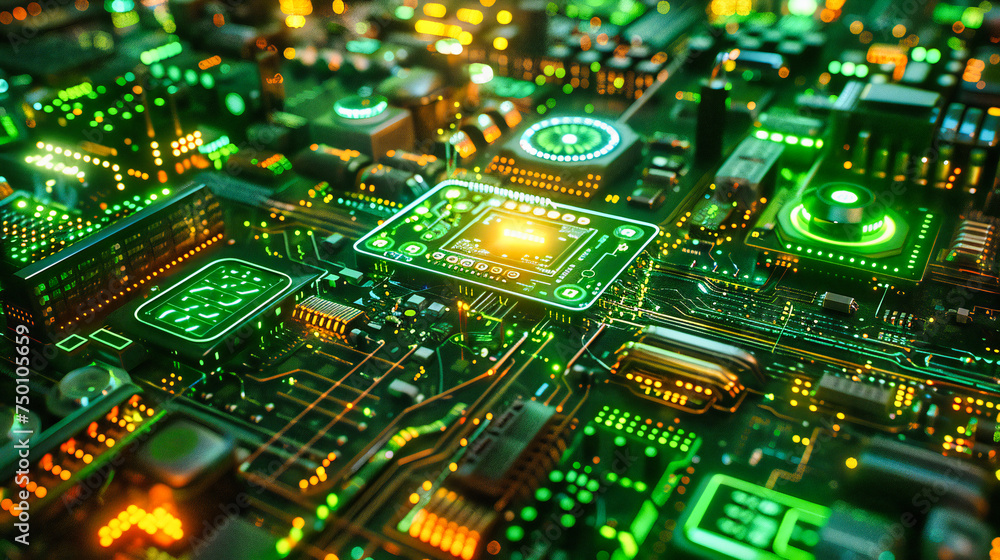 High-Tech Circuitry: Close-Up of a Computer Motherboard, Exploring the Heart of Digital Technology