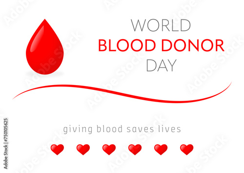World blood donor day banner, 4th June, vector, white background. Drop of blood