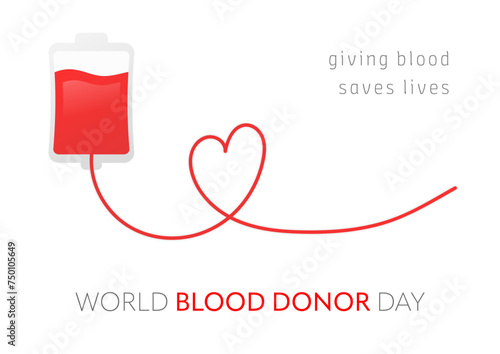 World blood donor day banner, 4th June, vector, white background. Dropper with blood and heart