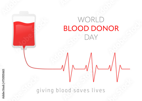 World blood donor day banner, 4th June, vector, white background. Dropper with blood and heartbeat, pulse trace