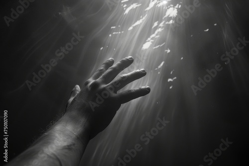 Helping Hand Reaching Out from the Dark Abyss, Symbolizing Salvation and Redemption Concept