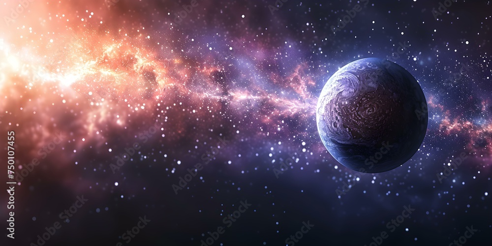 The Solitary Planet Adrift in the Cosmos, Bathed in the Light of Distant Stars. Concept Space Exploration, Cosmic Wanderers, Distant Galaxies, Planetary Discoveries, Celestial Wonders