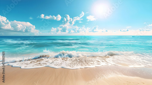 Sunny day blue ocean waves sand beach summer vacation slow life background