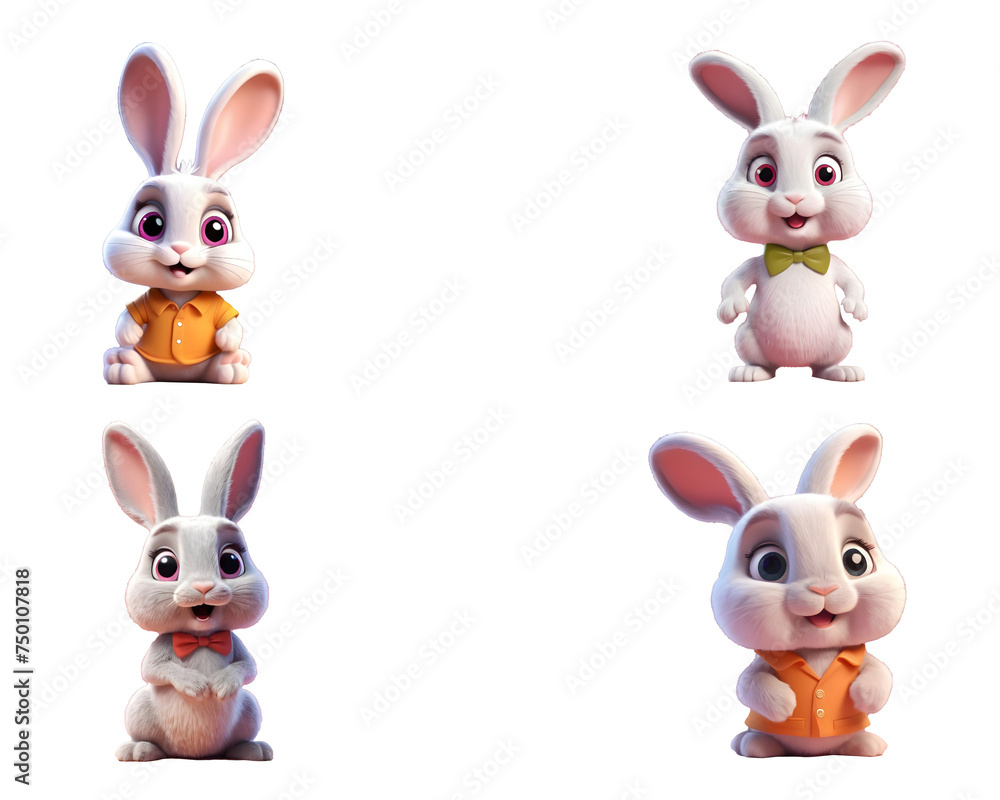 3d rendering of a cute easter bunny set. Generative AI 3d rendering of a cute easter bunny set. Generative AI