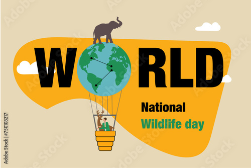 Canvas Print National Wildlife Day on 3 march, An attractive poster with the globe and animals on the occasion of honoring this important day, suitable for banners, environmental posts