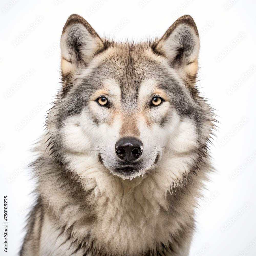 Portrait of a Majestic Wolf on white background.