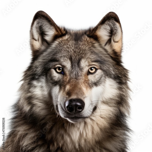 Portrait of a Majestic Wolf on white background.