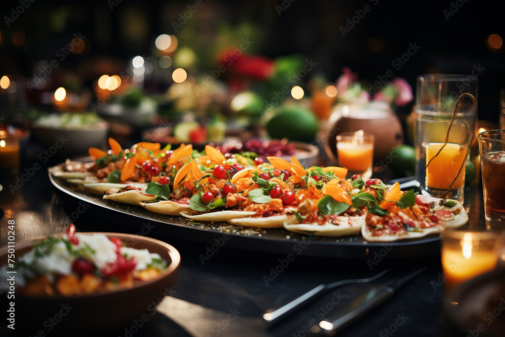 Catering: Delicious food and beverage display on the table. Catering: Delicious food and beverage display on the table.