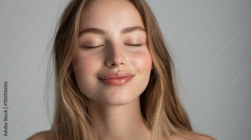 young woman with closed eyes, a serene expression, young woman with closed eyes, a serene expression,