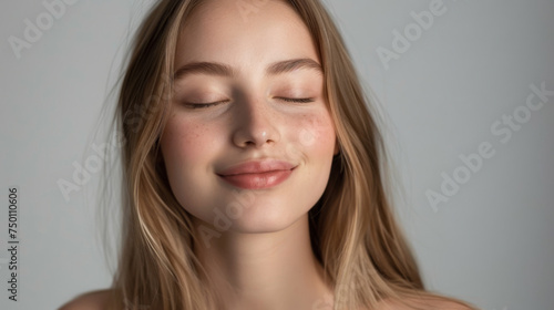 young woman with closed eyes, a serene expression,