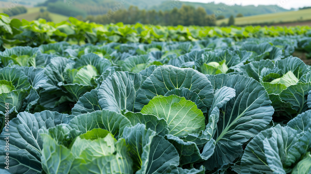 Lush Green Cabbage Field Stretching Across the Agricultural Landscape, A Picturesque Scene of Nature's Bounty and Rural Abundance Lush Green Cabbage Field Stretching Across the Agricultural Landscape, A Picturesque Scene of Nature's Bounty and Rural Abundance