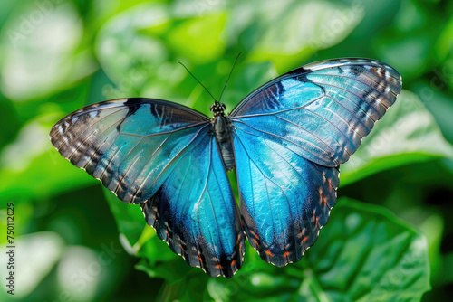 A stunning close-up of a vibrant blue morpho butterfly