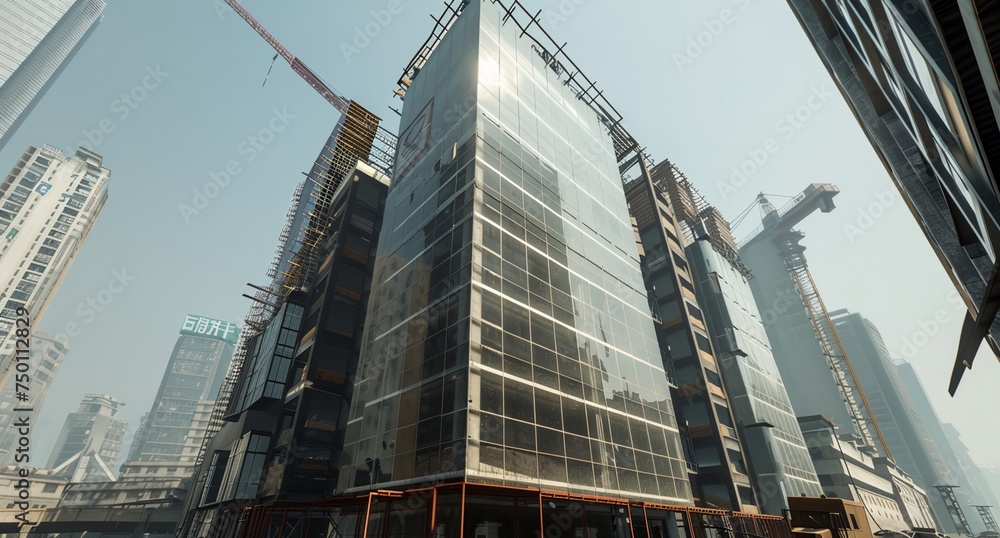 Fototapeta premium a tall building with a sky background