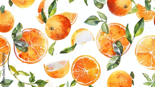 Watercolor oranges on a white background