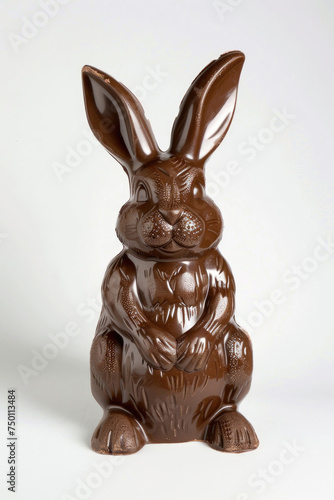 Adorable chocolate Easter bunny against a clean white backdrop