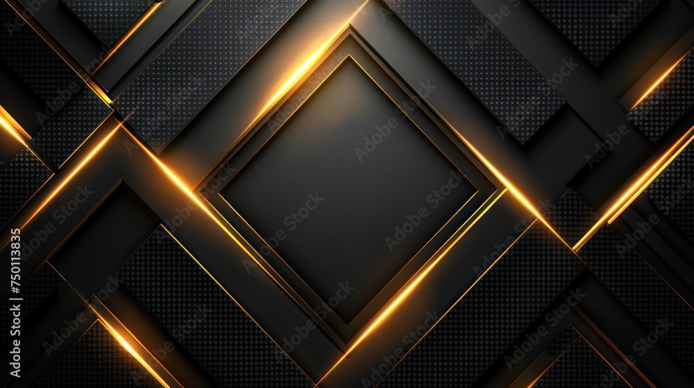 An abstract image showcasing a combination of black geometric shapes with gold neon lighting on a textured background An abstract image showcasing a combination of black geometric shapes with gold neon lighting on a textured background