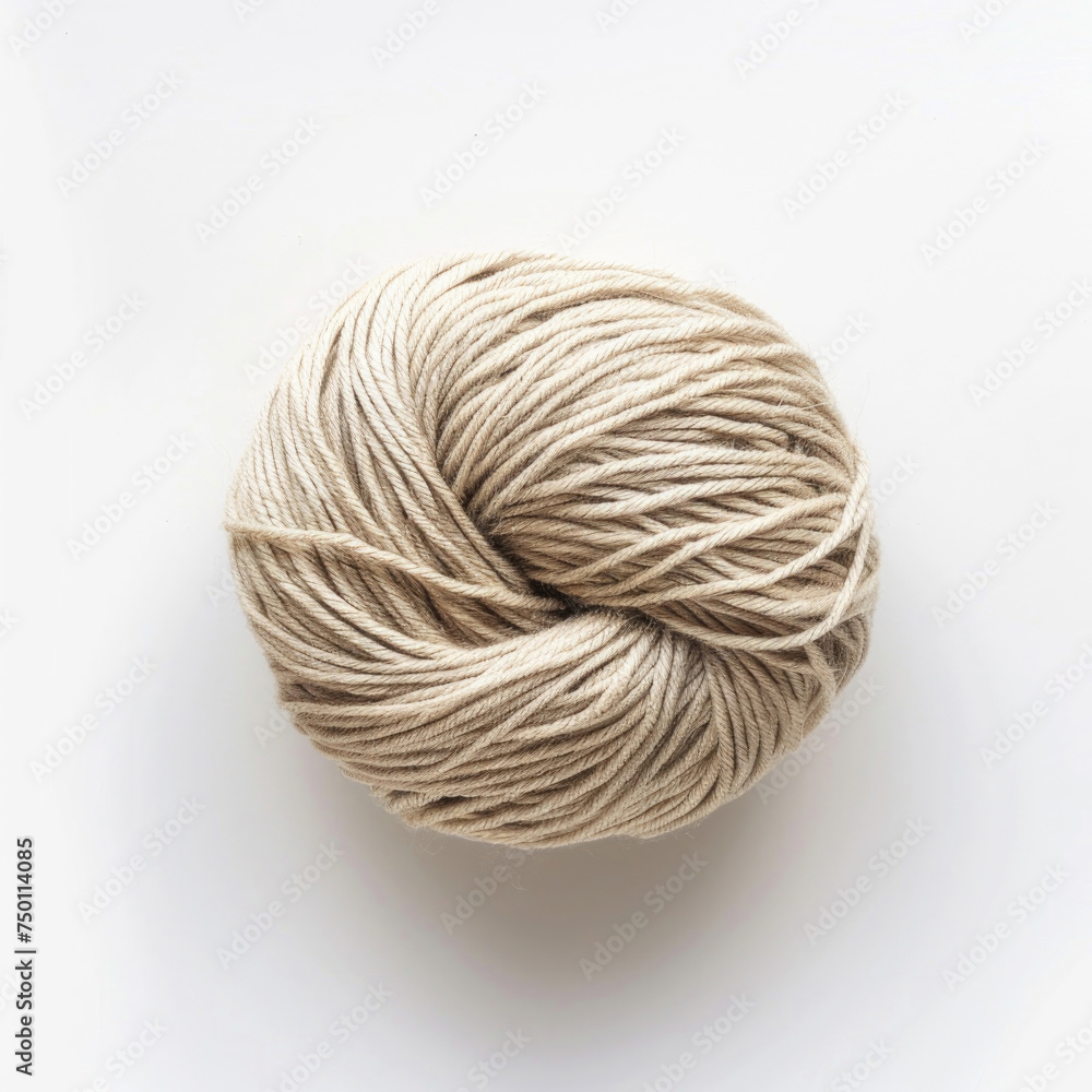 A neat bundle of wool yarn, isolated against a pristine white background