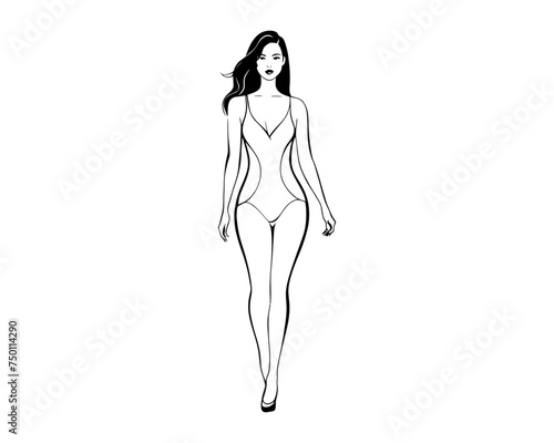 silhouette of a woman in a swimsuit, fashion girl, athlete woman, catwalk, swimming