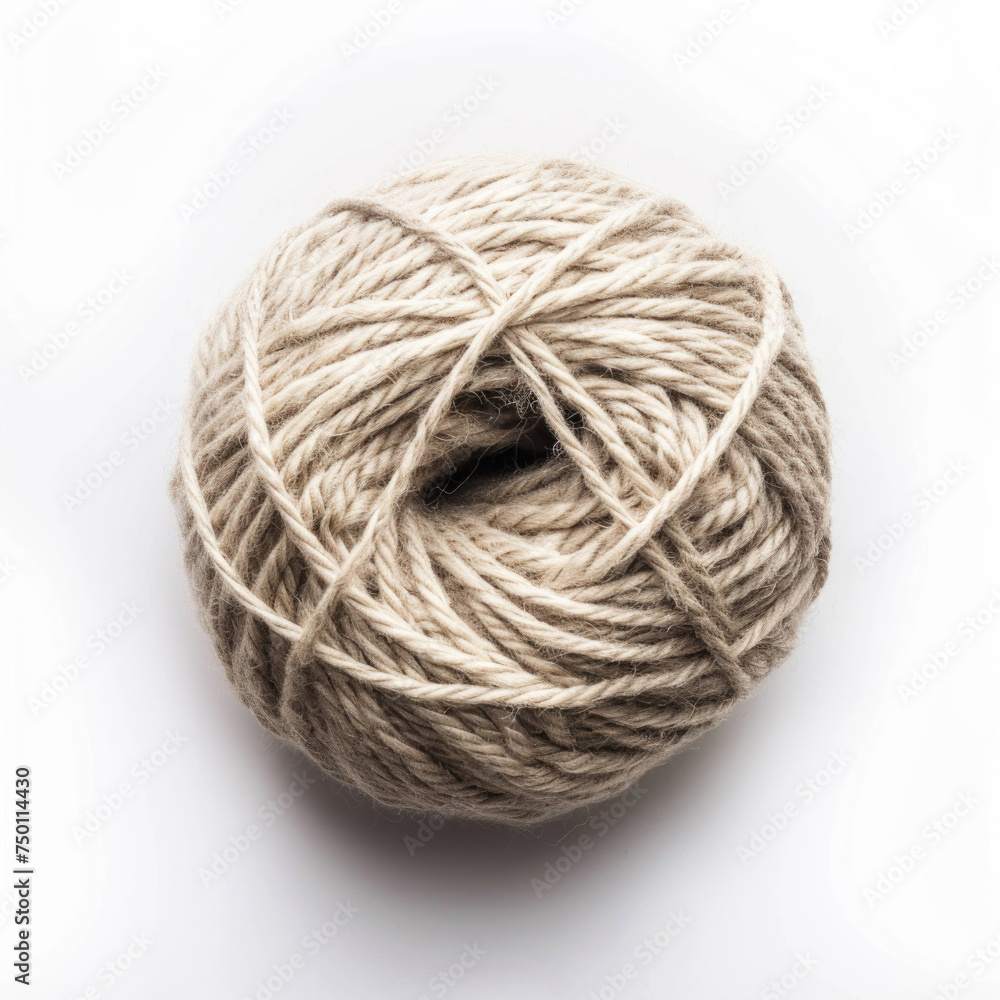 A neat bundle of wool yarn, isolated against a pristine white background