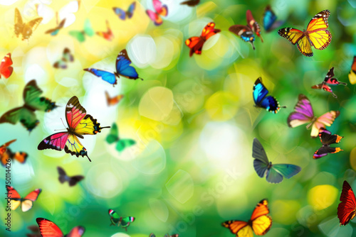 A vibrant and joyful background filled with a variety of colorful butterflies