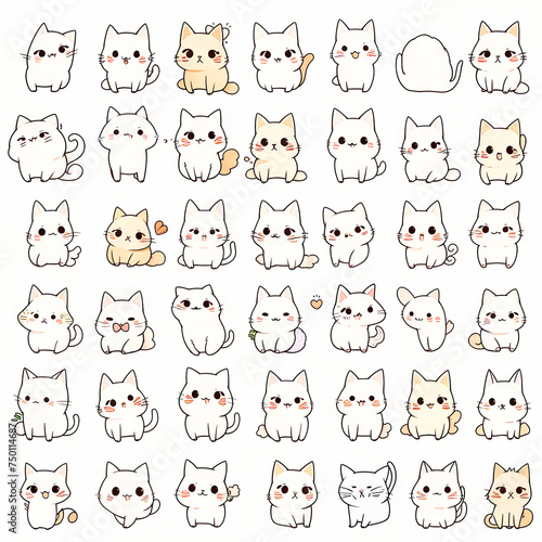 Collection of cat character emoji on white background