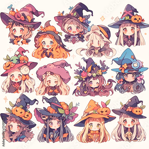 collection of halloween witch character stickers