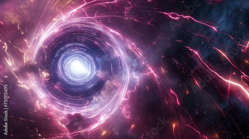 Spiraling Vortex of Energy and Light in Space, Abstract Concept of a Futuristic Time Machine Portal, Intense Swirling Galaxy, Digital Art Wallpaper