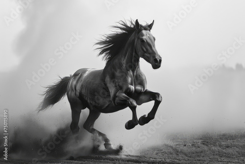 A powerful horse captured in mid-gallop  exuding energy and grace