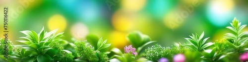 Abstract background spring grass on green blurred background bokeh. Background for poster, banner, social media, place for text 