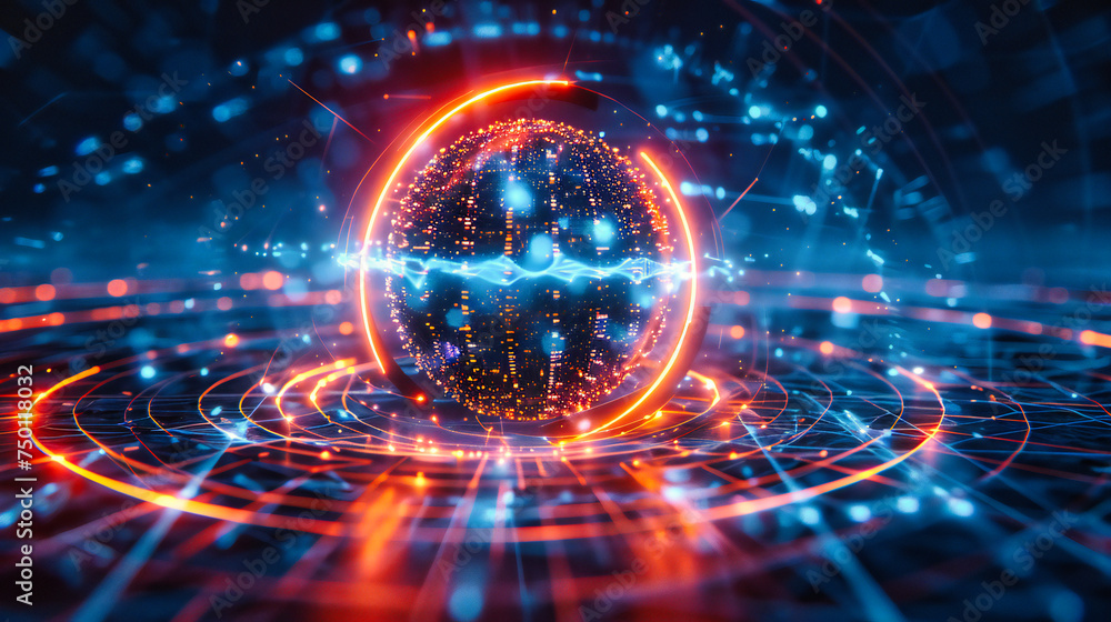 Obraz premium Global digital technology concept, futuristic networking and internet connectivity on a blue planet Earth