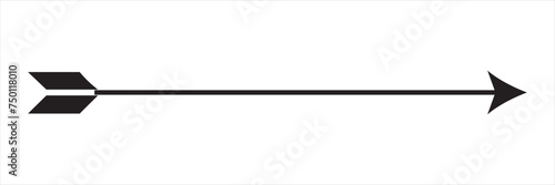 One long smooth straight thin bow arrow silhouette. Vector file illustration.