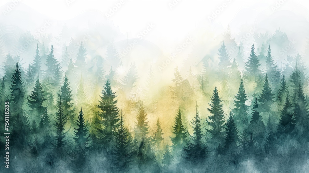 Vibrant Watercolor Forest Illustration Generative AI