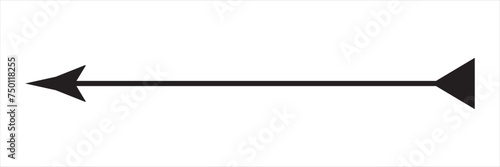 One long smooth straight thin bow arrow silhouette. Vector file illustration.