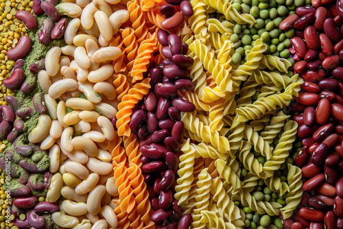 Colorful gluten-free fusilli pasta and assorted beans, perfect for a nutritious diet