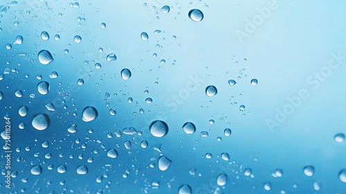 A fresh aesthetic is achieved with water drops glistening on a blue surface.