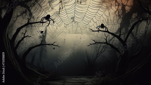 A hauntingly beautiful spider web adds a touch of fright to Halloween decor.