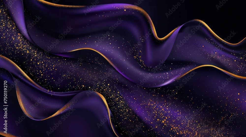 a luxurious purple fabric rippling with golden glitters and edges, resembling a high-end material a luxurious purple fabric rippling with golden glitters and edges, resembling a high-end material