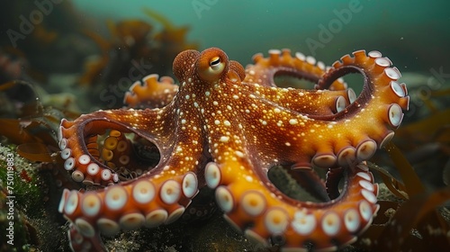 Gorgeous Octopus in Deep-Sea Habitat Generative AI