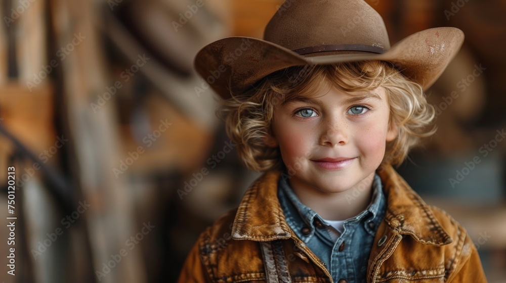 Portrait of a Boy in Cowboy Hat Generative AI