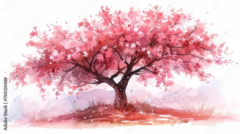 Cherry Blossom Tree Watercolor Illustration Generative AI