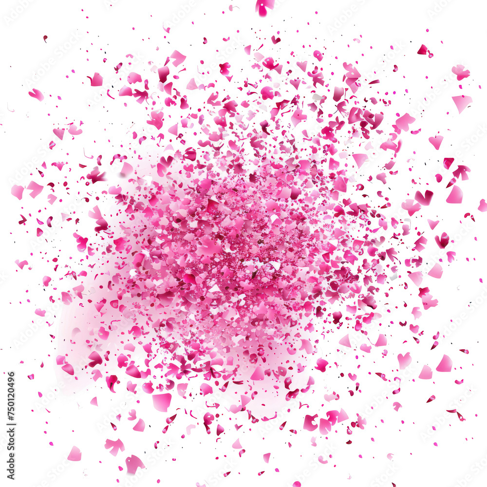 Explosion of pink confetti bursting isolated on transparent png.