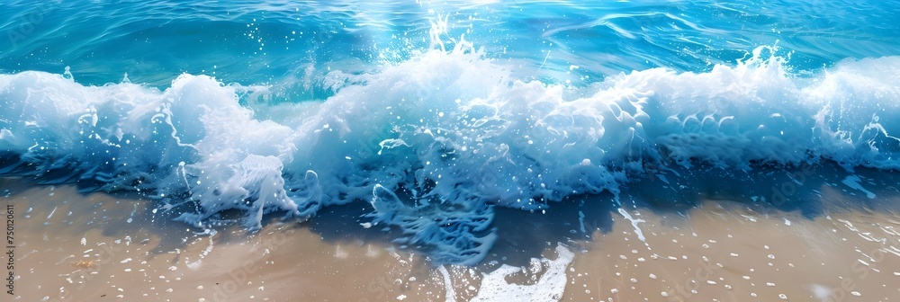 Hyper-Realistic Water Splash on a Sandy Beach - A stunning and detailed depiction of seawater ripples splashing on a sandy beach showcasing the beauty of the ocean in a hyper-realistic style