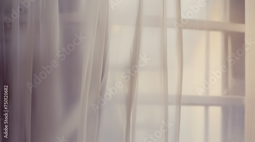 Ethereal sheer curtains diffusing soft light in a tranquil room, ideal for themes of calmness and interior elegance