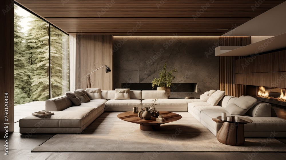 Fototapeta premium A modern living room with a statement lighting piece that completes the look