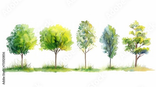 Abstract Watercolor of Isolated Green Tree for Landscape Planning Generative AI