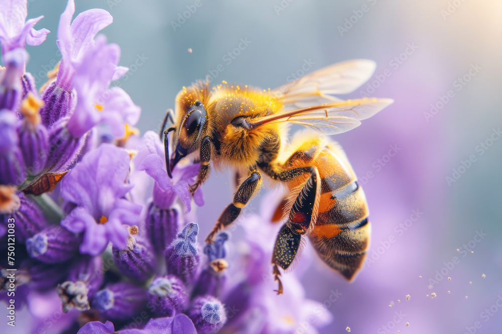 Close-up of a bee on a lavender flower. Close-up of a bee on a lavender flower.