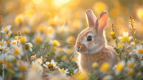 Easter Bunny Hopping in Vibrant Spring Field Generative AI